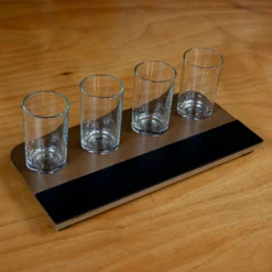 Beer Flight With Walnut Finish And Chalk Strip - Includes 5.5oz. Highball Glasses -Endurance Sales FT SB 3 7