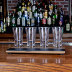 Beer Flight With Walnut Finish And Chalk Strip - Includes 8.5oz. Flared Glasses -Endurance Sales FT SB 4 4
