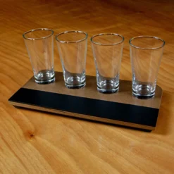 Beer Flight With Walnut Finish And Chalk Strip - Includes 8.5oz. Flared Glasses -Endurance Sales FT SB 4 5