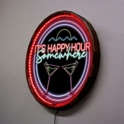 LED Wood Barrel Top Sign - Happy Hour 9 LED Wood Barrel Top Sign - Happy Hour -Endurance Sales HAPPY HOUR LISTING 3