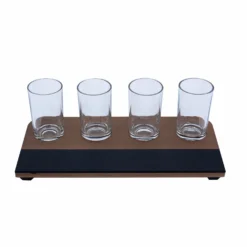Beer Flight With Walnut Finish And Chalk Strip - Includes 5.5oz. Highball Glasses