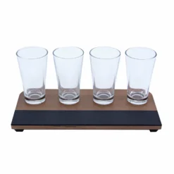 Beer Flight With Walnut Finish And Chalk Strip - Includes 8.5oz. Flared Glasses