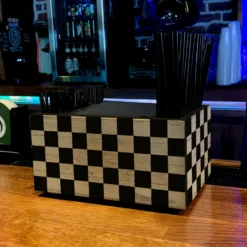 Wooden Bar Caddy - Checkerboard -Endurance Sales NAPKIN CADDY CHECKEREDBOARD BAR PHOTO