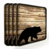 Wooden Square Coasters - Rustic Animal Theme - Set Of 4 - Options Available -Endurance Sales SquareWoodCoaster Bear 800x800 Set