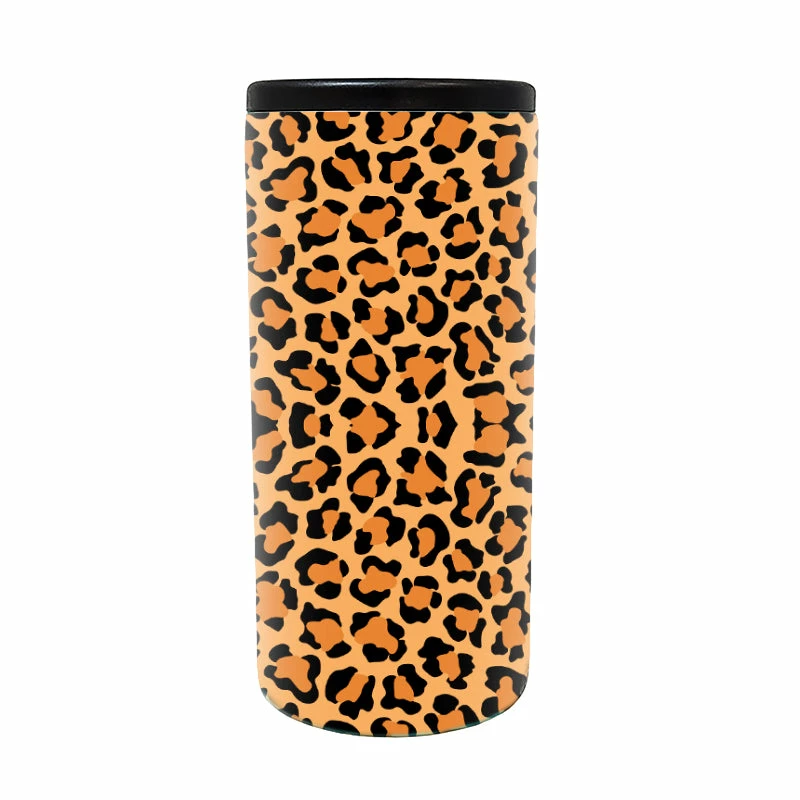 CHEETAH DESIGN STAINLESS STEEL CAN AND BOTTLE COOLER - 12 OZ - SLIM 3 CHEETAH DESIGN STAINLESS STEEL CAN AND BOTTLE COOLER - 12 OZ - SLIM
