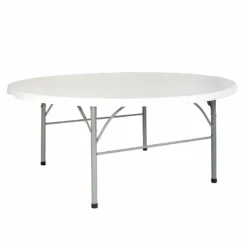Round White Granite Bi-Fold Plastic Table With Carrying Handle - 6-Foot