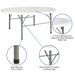 Round White Granite Bi-Fold Plastic Table With Carrying Handle - 6-Foot -Endurance Sales TB ROUND 72 A