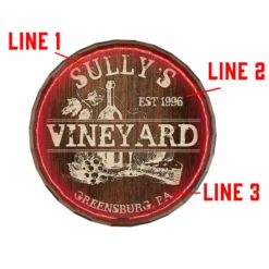 Custom LED Wood Barrel Top Sign - Vineyard -Endurance Sales VINEYARD LISTING CUSTOM