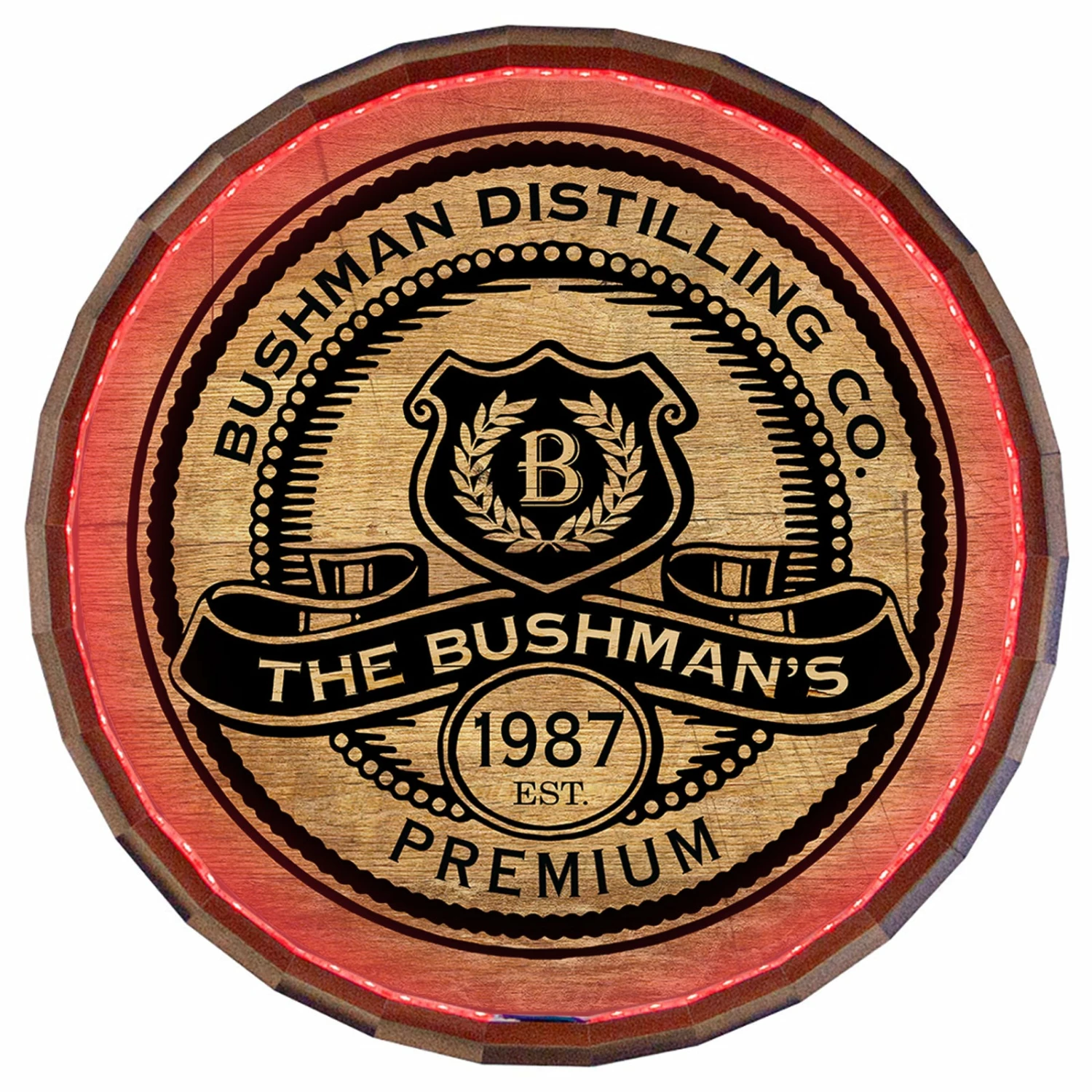 Custom LED Wood Barrel Top Sign - Premium 3 Custom LED Wood Barrel Top Sign - Premium