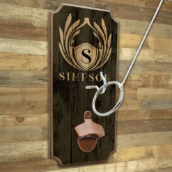 CUSTOMIZABLE Wall Mounted Ring Toss Game With Bottle Opener - Emblem Monogram -Endurance Sales WM ring toss bottle opener MONO EMB wall