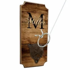 CUSTOMIZABLE Wall Mounted Ring Toss Game With Bottle Opener - Name Monogram