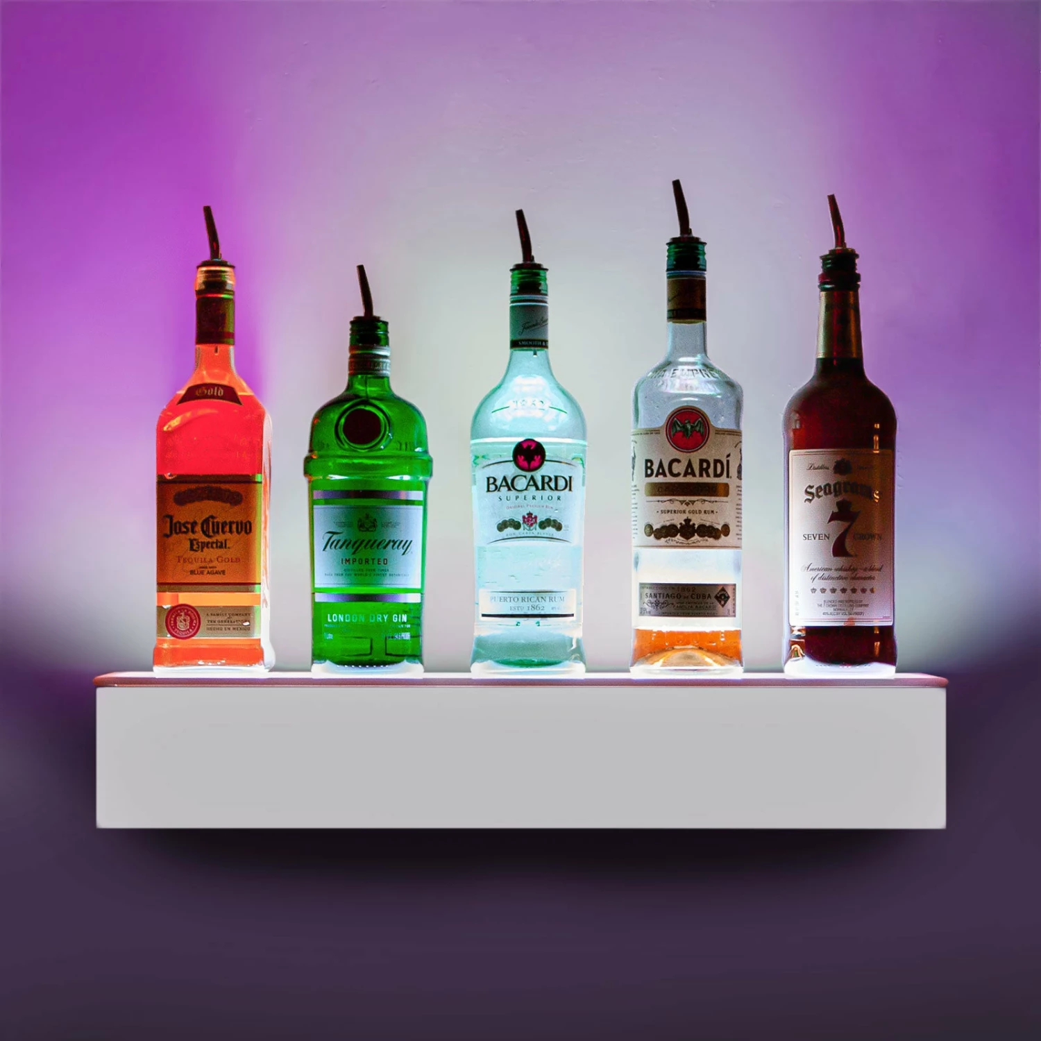 Barconic® Floating LED Liquor Bottle Display Shelf - 1 Tier (Step) - White - Multi-Colored Lights - Several Lengths 4 Barconic® Floating LED Liquor Bottle Display Shelf - 1 Tier (Step) - White - Multi-Colored Lights - Several Lengths - Image 2