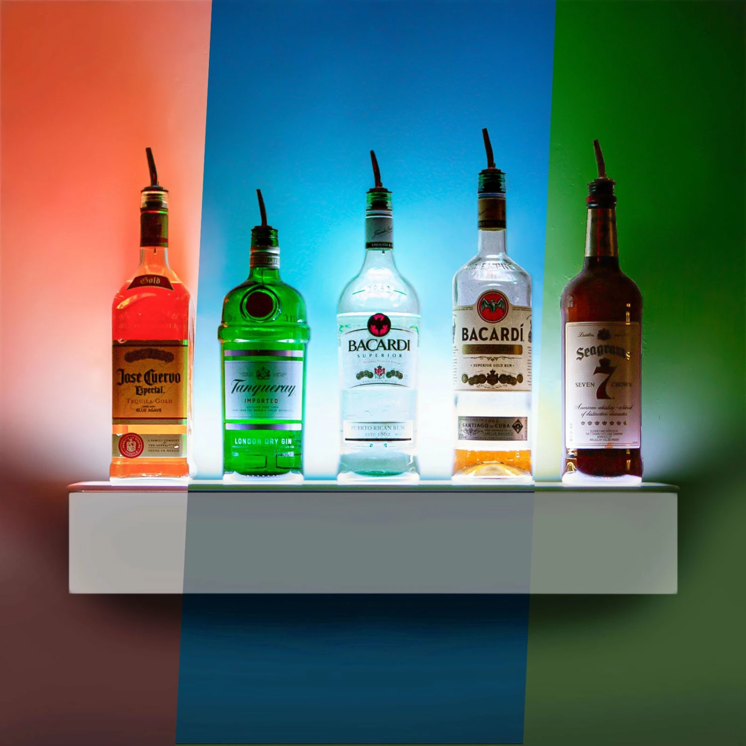 Barconic® Floating LED Liquor Bottle Display Shelf - 1 Tier (Step) - White - Multi-Colored Lights - Several Lengths 5 Barconic® Floating LED Liquor Bottle Display Shelf - 1 Tier (Step) - White - Multi-Colored Lights - Several Lengths - Image 3