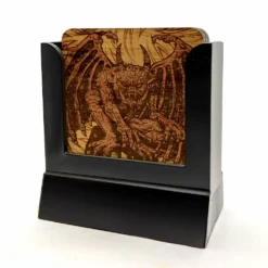 Wooden Coasters - Mythological Creatures - Set Of 4 W/ Coaster Caddy -Endurance Sales Wood Coaster Gargoyle web