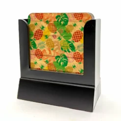Wooden Coasters - Tropical - Set Of 4 W/ Coaster Caddy -Endurance Sales Wood Coaster Pineapple web