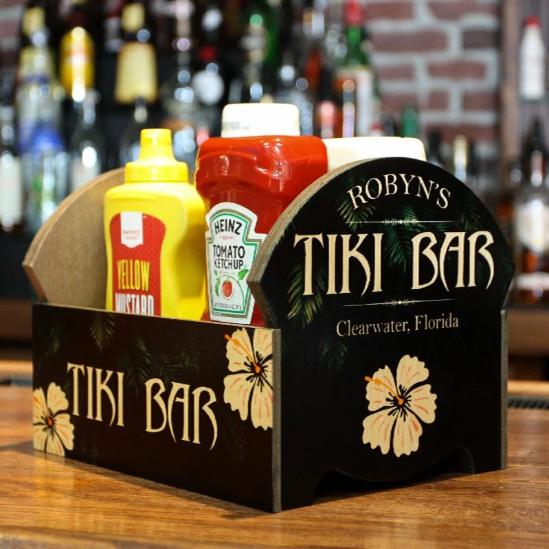 CUSTOMIZABLE WOODEN CONDIMENT CADDY - TIKI 4 CUSTOMIZABLE WOODEN CONDIMENT CADDY - TIKI - Image 2