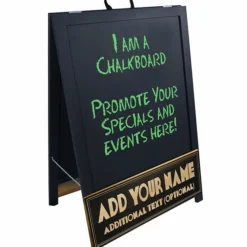 "ADD YOUR NAME" A-Frame Sidewalk Chalkboard Sign – Double Sided - Wood Finish Options - Design 3 10 "ADD YOUR NAME" A-Frame Sidewalk Chalkboard Sign – Double Sided - Wood Finish Options - Design 3 -Endurance Sales a frame sign with blk ayn board angle