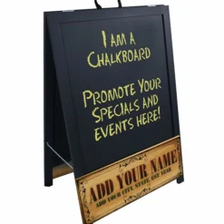"ADD YOUR NAME" A-Frame Sidewalk Chalkboard Sign – Double Sided - Wood Finish Options - Design 1