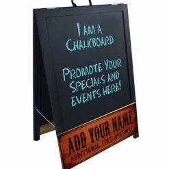 "ADD YOUR NAME" A-Frame Sidewalk Chalkboard Sign – Double Sided - Wood Finish Options - Design 2 11 "ADD YOUR NAME" A-Frame Sidewalk Chalkboard Sign – Double Sided - Wood Finish Options - Design 2 -Endurance Sales a frame sign with stn ayn board angle