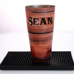 ADD YOUR NAME - Cocktail Shaker Tin - 28 Oz Weighted - Wood -Endurance Sales add your name custom wood grain cocktail shaker main up