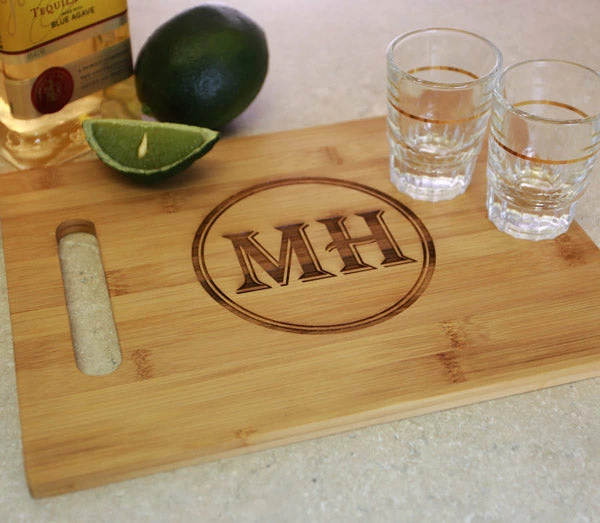 Personalized Bamboo Cutting Board And Shot Glass Set 3 Personalized Bamboo Cutting Board And Shot Glass Set