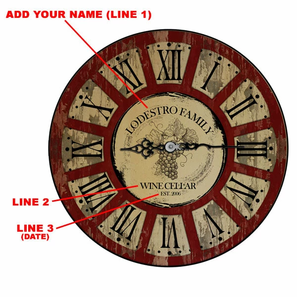 CUSTOMIZE - Rustic Wooden Clock - Wine Theme - Multiple Sizes 4 CUSTOMIZE - Rustic Wooden Clock - Wine Theme - Multiple Sizes - Image 2