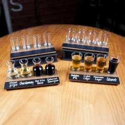 Beer Flight With Walnut Finish And Chalk Strip - Includes 8.5oz. Flared Glasses -Endurance Sales all flights 15a2d8c0 f9f6 42ca 8211 83e66d841fc5
