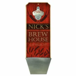 Custom Wall Mounted Wood Plaque Bottle Opener And Cap Catcher - Brew House