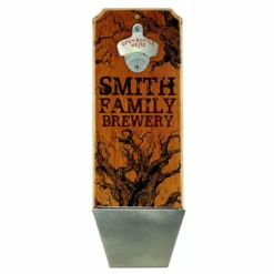 Custom Wall Mounted Wood Plaque Bottle Opener And Cap Catcher - Family Brewery