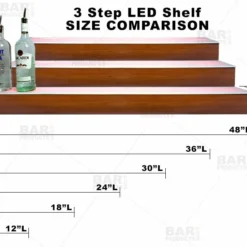 BarConic® LED Liquor Bottle Display Shelf - 3 Steps - Wild Cherry - Several Lengths -Endurance Sales barconic led liquor bottle display shelf 3 step wild cherry bpc 9