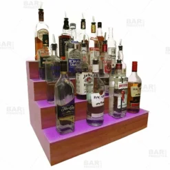 BarConic® LED Liquor Bottle Display Shelf - 4 Steps - Wild Cherry - Several Lengths -Endurance Sales barconic led liquor bottle display shelf 4 step wild cherry bpc 800