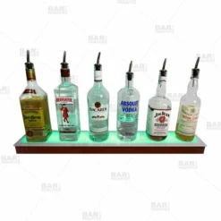BarConic® LED Liquor Bottle Display Shelf - Low Profile - 1 Step - Mahogany - Several Lengths -Endurance Sales barconic led liquor bottle display shelf low profile mahogany bpc 8