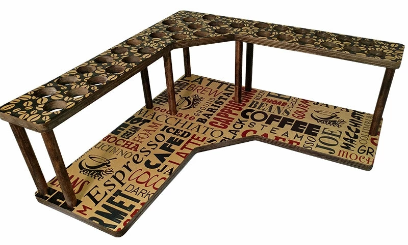 Counter Caddies™ - "BARISTA" Themed Artwork - Corner Shelf - W/ K-CUP Holes 3 Counter Caddies™ - "BARISTA" Themed Artwork - Corner Shelf - W/ K-CUP Holes