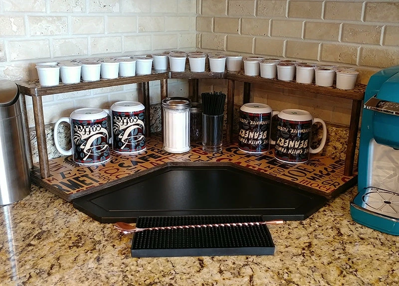 Counter Caddies™ - "BARISTA" Themed Artwork - Corner Shelf - W/ K-CUP Holes 5 Counter Caddies™ - "BARISTA" Themed Artwork - Corner Shelf - W/ K-CUP Holes - Image 3