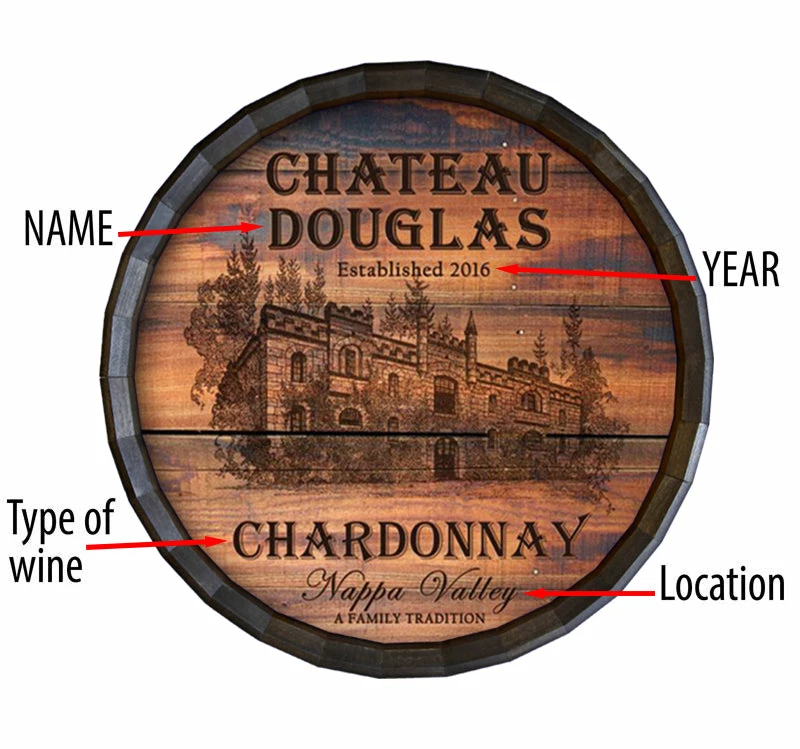 Custom Wood Barrel Top Sign – Chateau Design 4 Custom Wood Barrel Top Sign – Chateau Design - Image 2