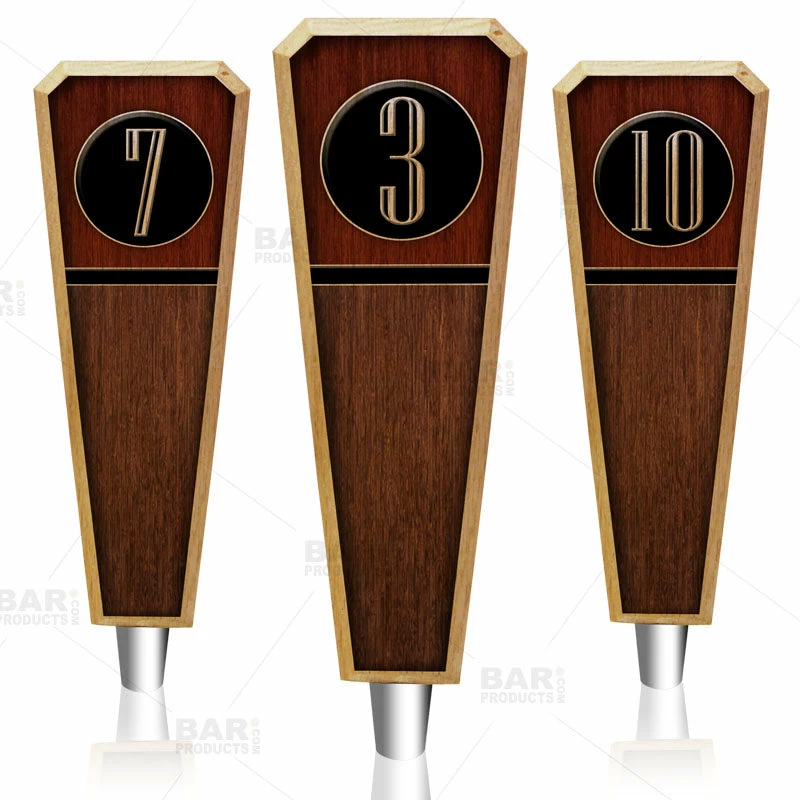 Numbered Beer Tap Handles - Oak Wood - Emblem 3 Numbered Beer Tap Handles - Oak Wood - Emblem