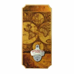 Vintage World Map - Wall Mounted Wood Plaque Bottle Opener