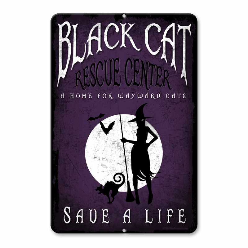 Black Cat Rescue - 12" X 18" Halloween Metal Bar Sign 3 Black Cat Rescue - 12" X 18" Halloween Metal Bar Sign