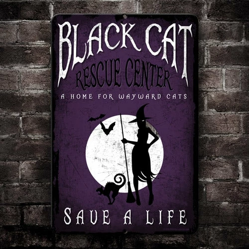 Black Cat Rescue - 12" X 18" Halloween Metal Bar Sign 4 Black Cat Rescue - 12" X 18" Halloween Metal Bar Sign - Image 2