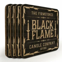 Wooden Square Coasters - Customizable - Halloween Black Flame Candle Company - Set Of 4