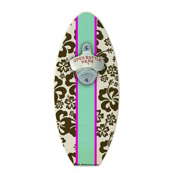 Hawaiian Flowers Wooden Surfboard Wall Bottle Opener 3 Hawaiian Flowers Wooden Surfboard Wall Bottle Opener