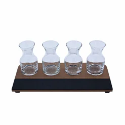 Wine Flight With Walnut Finish And Chalk Strip - Includes 7.5oz. Carafe Glasses