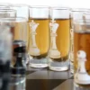 Shot Glass Chess Set - 2 Ounce Tall Shot Glasses - 32 Piece -Endurance Sales chess set closeup