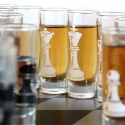 Shot Glass Chess Set - 2 Ounce Tall Shot Glasses - 32 Piece
