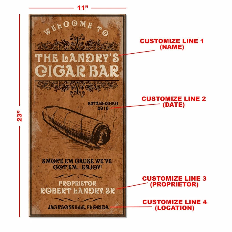 CUSTOMIZABLE Large Vintage Wooden Bar Sign - Cigar Bar - 11 3/4" X 23 3/4" 5 CUSTOMIZABLE Large Vintage Wooden Bar Sign - Cigar Bar - 11 3/4" X 23 3/4" - Image 3