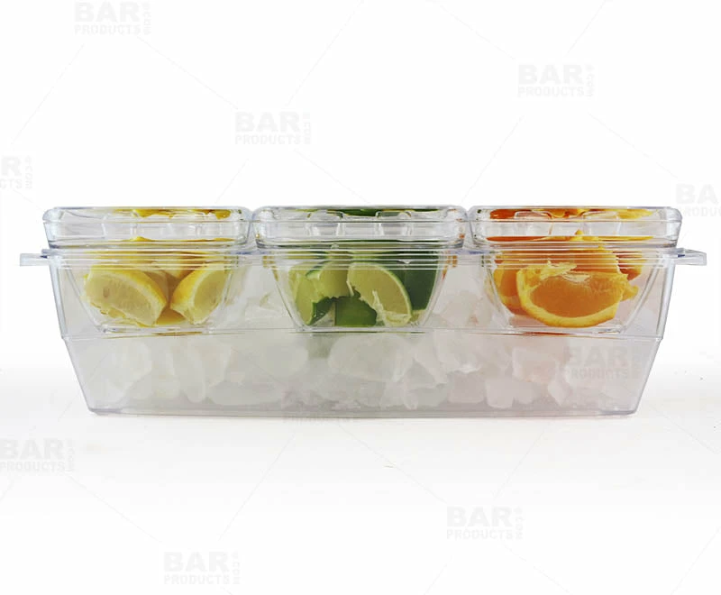 Plastic Condiment And Garnish Caddy - 3 Inserts W/ Lids 3 Plastic Condiment And Garnish Caddy - 3 Inserts W/ Lids