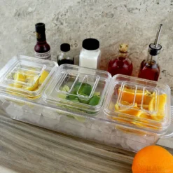 Plastic Condiment And Garnish Caddy - 3 Inserts W/ Lids 10 Plastic Condiment And Garnish Caddy - 3 Inserts W/ Lids -Endurance Sales clear condiment caddy 3 ice bpc 5
