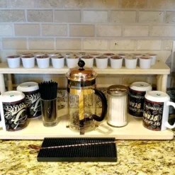 Counter Caddies™ - NATURAL - 24" STRAIGHT Shelf W/ K-Cup Holes -Endurance Sales coffee 24in natural holes web3