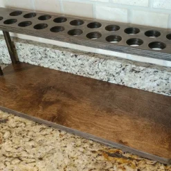 Counter Caddies™ - Walnut-Stained Straight Shelf - W/ K-Cup Holes - 24" Length -Endurance Sales coffee stained 24 holes web 800