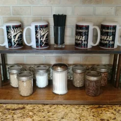 Counter Caddies™ - Walnut-Stained Straight Shelf - W/ K-Cup Holes - 24" Length -Endurance Sales coffee stained 24 web1 ff9c1ba5 9dcf 487f 83b8 c062159d7352